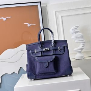 Hermès Cargo 25 Swift Leder & Segeltuch 1:1 Replica mit Silberbeschlägen 1069943611 - front view | Hermès