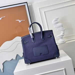 Hermès Cargo 25 Swift Leder & Segeltuch 1:1 Replica mit Silberbeschlägen 1069943611 - side view | Hermès